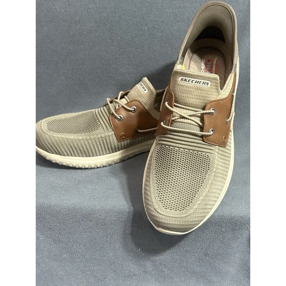 SKETCHERS Delson 3.0  Men's 14 Wide Fit Roth Slip in Taupe Brown Shoes Comfort